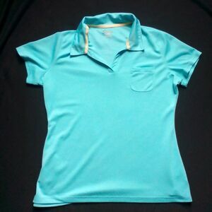 World Wide Sportsman Women's Sz L Aqua Green Polo Golf Top Shirt Shirt Sleeve